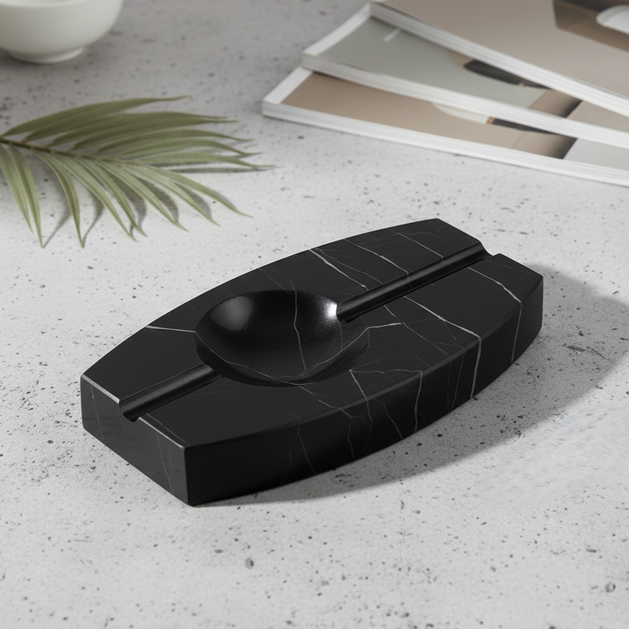 Luxury Marble Ashtray – 1.3kg Solid Stone with Hand-Carved Channels