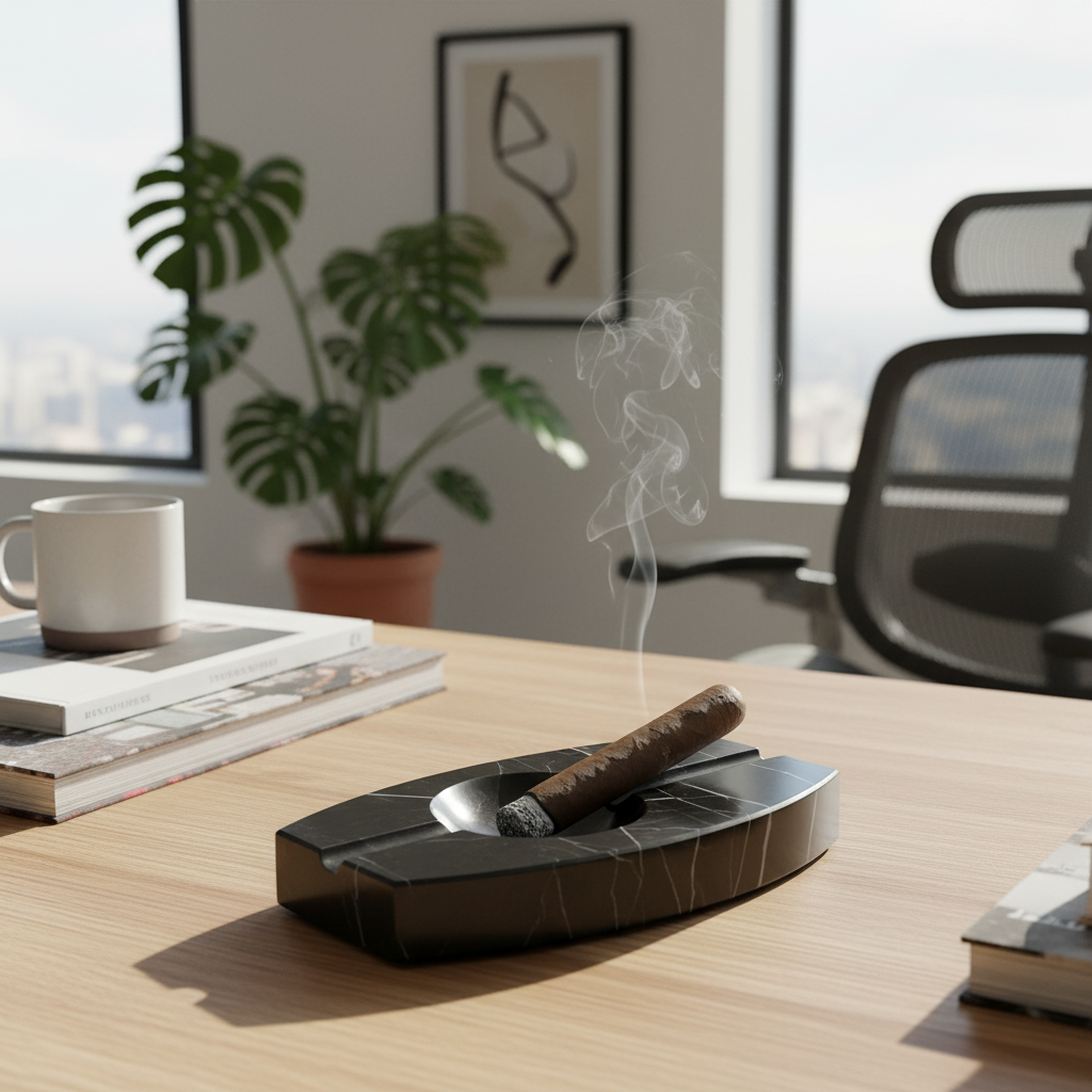 Luxury Marble Ashtray – 1.3kg Solid Stone with Hand-Carved Channels