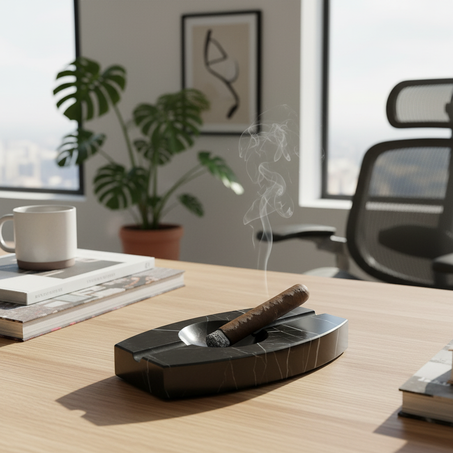 Luxury Marble Ashtray – 1.3kg Solid Stone with Hand-Carved Channels