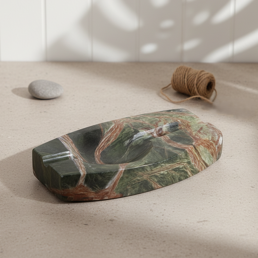 Luxury Marble Ashtray – 1.3kg Solid Stone with Hand-Carved Channels