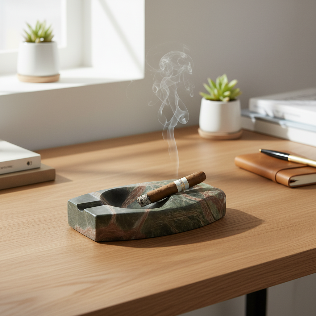 Luxury Marble Ashtray – 1.3kg Solid Stone with Hand-Carved Channels