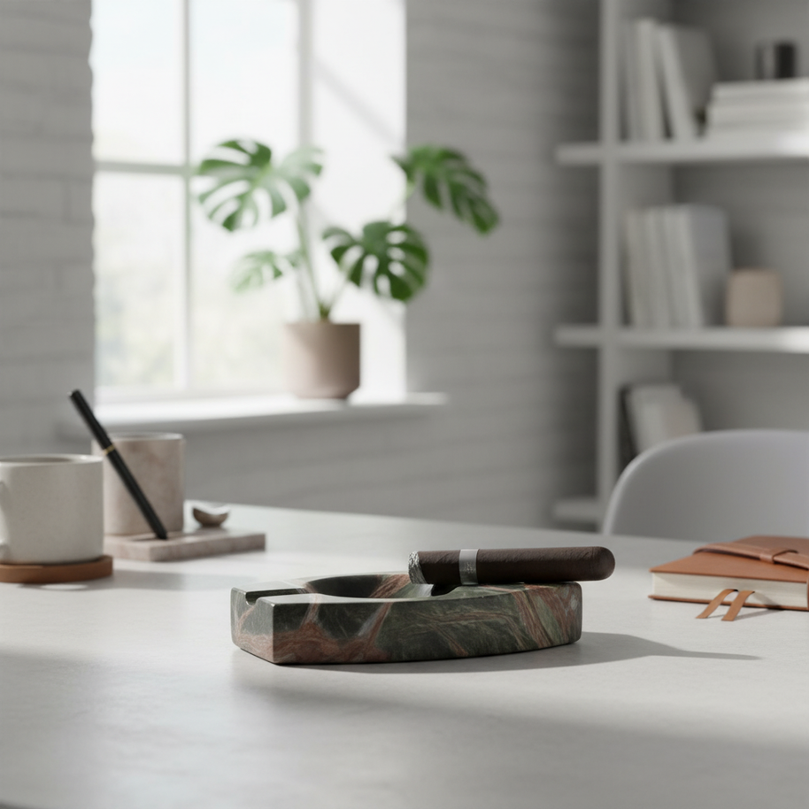 Luxury Marble Ashtray – 1.3kg Solid Stone with Hand-Carved Channels