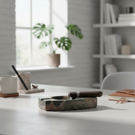 Luxury Marble Ashtray – 1.3kg Solid Stone with Hand-Carved Channels