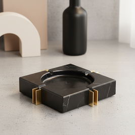 Modern Luxe Square Marble Ashtray – Solid Stone with Brass Accents (2kg)