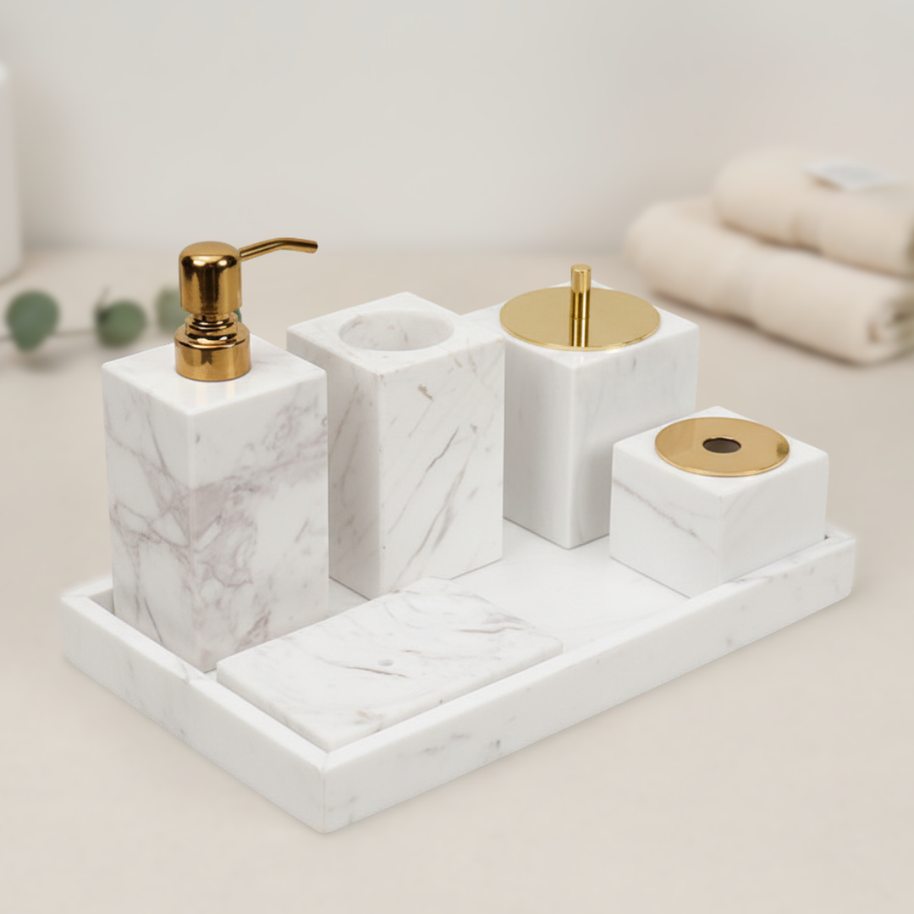 Luxury 6-Piece Marble Bathroom Set – Solid Stone