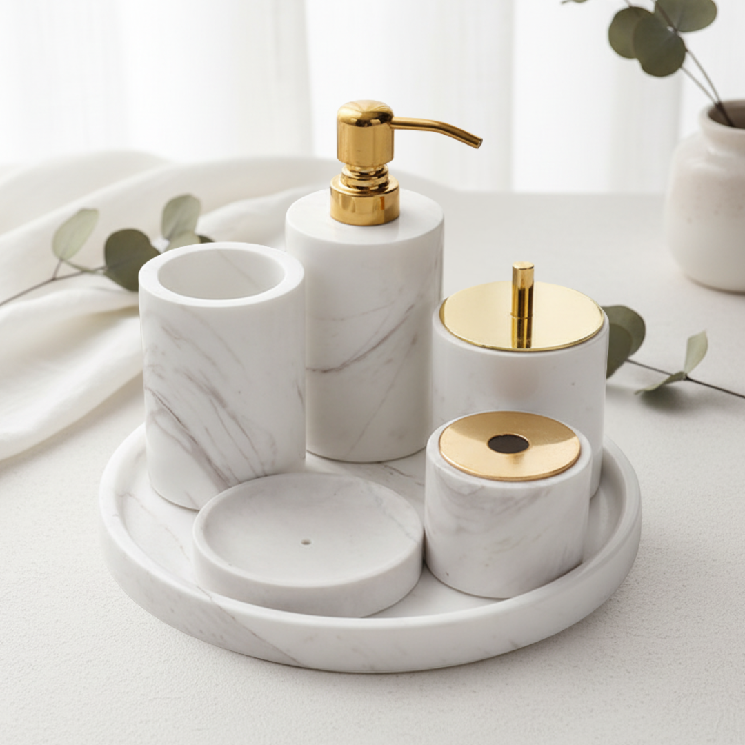 Luxury 6-Piece Marble Bathroom Set – Solid Stone