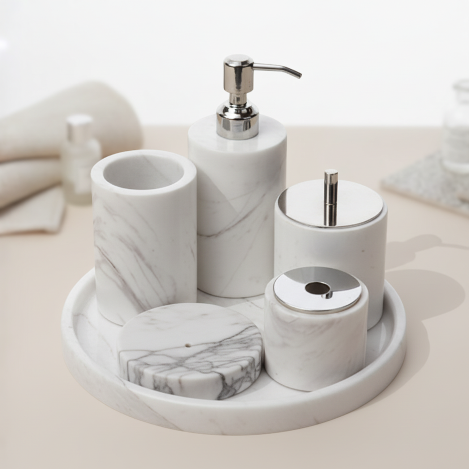 Luxury 6-Piece Marble Bathroom Set – Solid Stone