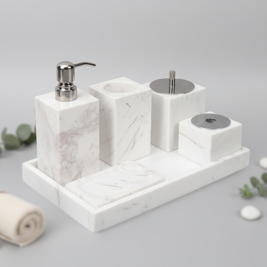 Luxury 6-Piece Marble Bathroom Set – Solid Stone