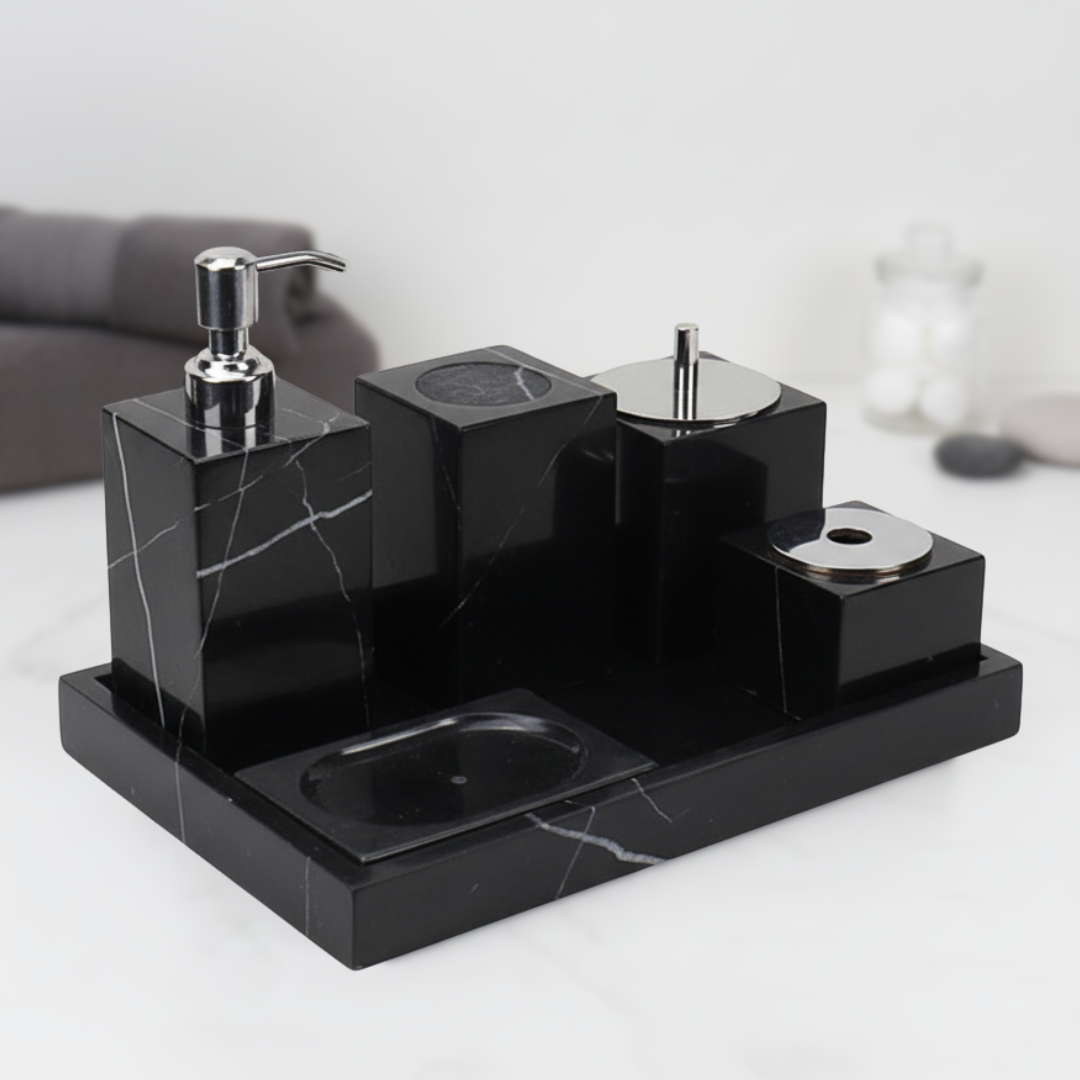 Luxury 6-Piece Marble Bathroom Set – Solid Stone