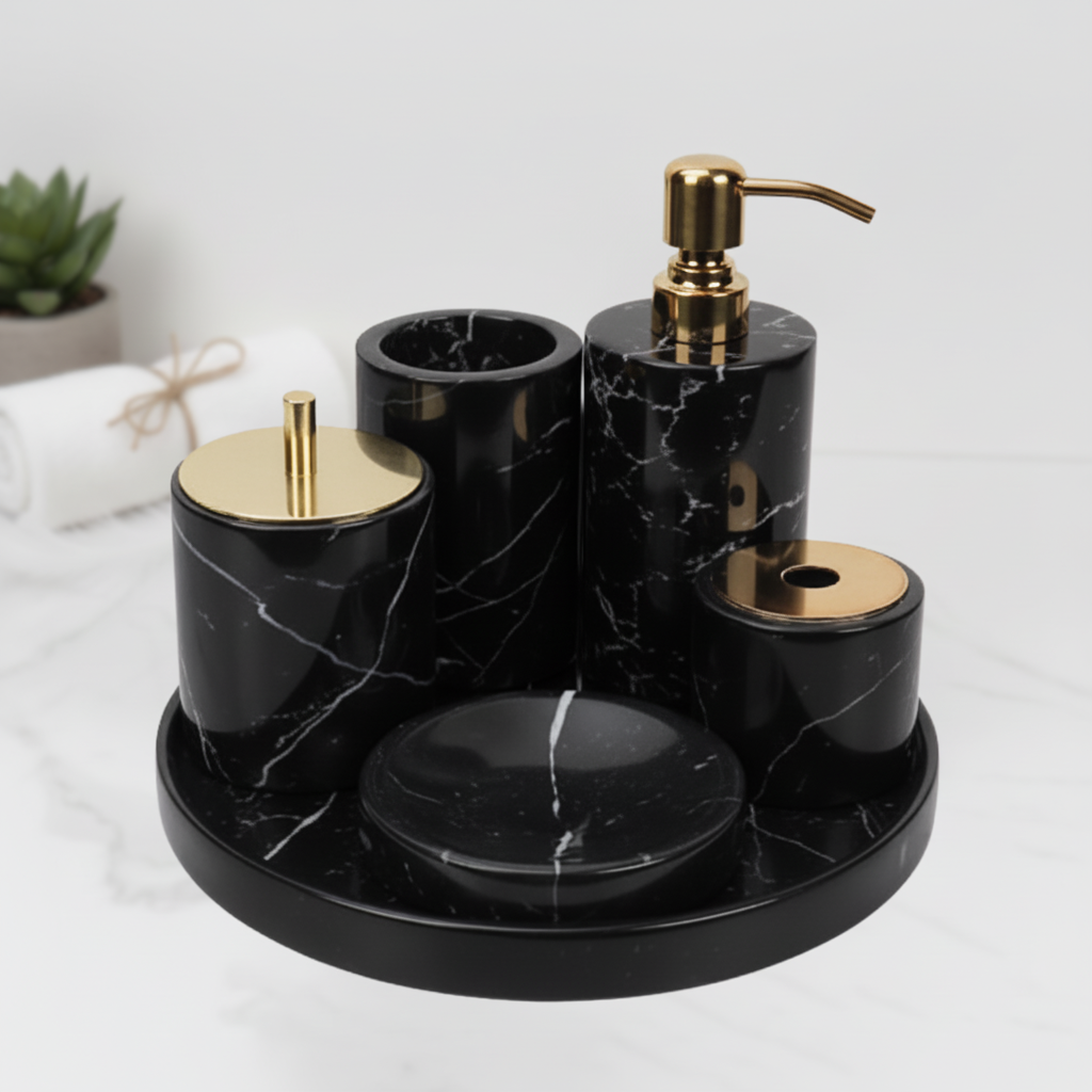 Luxury 6-Piece Marble Bathroom Set – Solid Stone