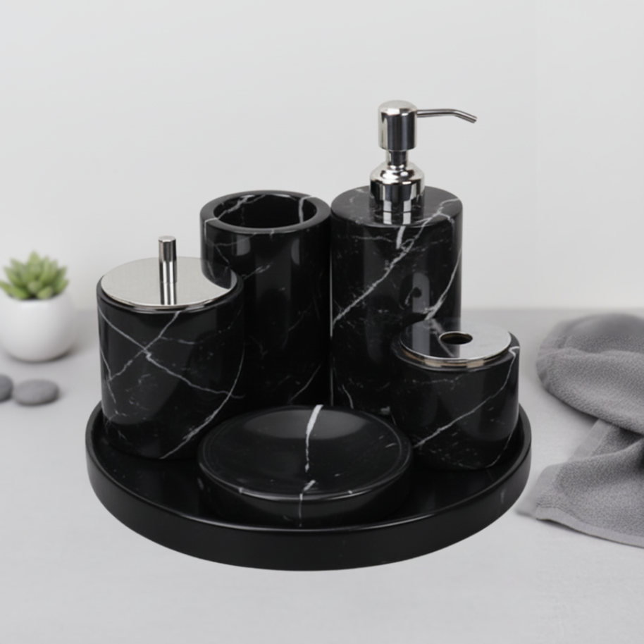 Luxury 6-Piece Marble Bathroom Set – Solid Stone