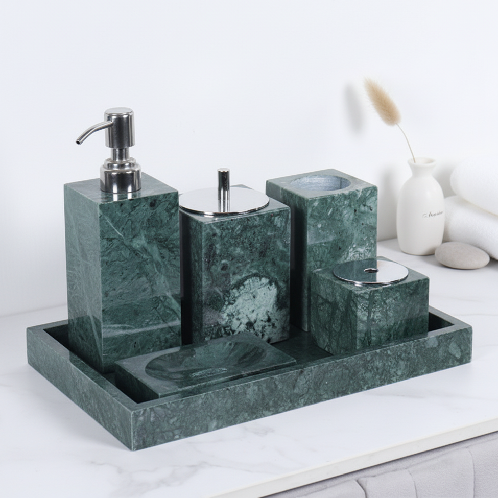 Luxury 6-Piece Marble Bathroom Set – Solid Stone