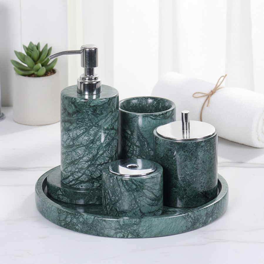 Luxury 6-Piece Marble Bathroom Set – Solid Stone