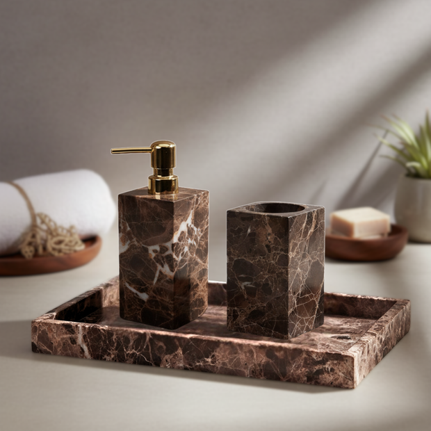 Noiré Dark Emperador Marble Bathroom Set