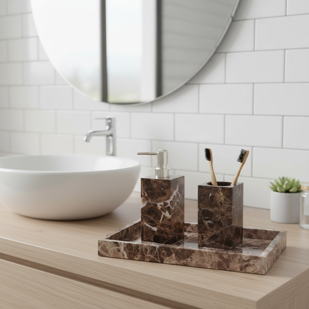 Noiré Dark Emperador Marble Bathroom Set