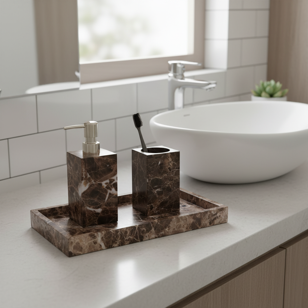 Noiré Dark Emperador Marble Bathroom Set
