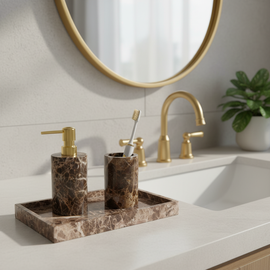 Valenza Dark Emperador Marble Bathroom Set