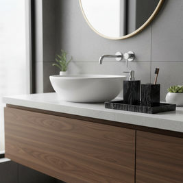Cortara Black Wooden Marble Bathroom Set