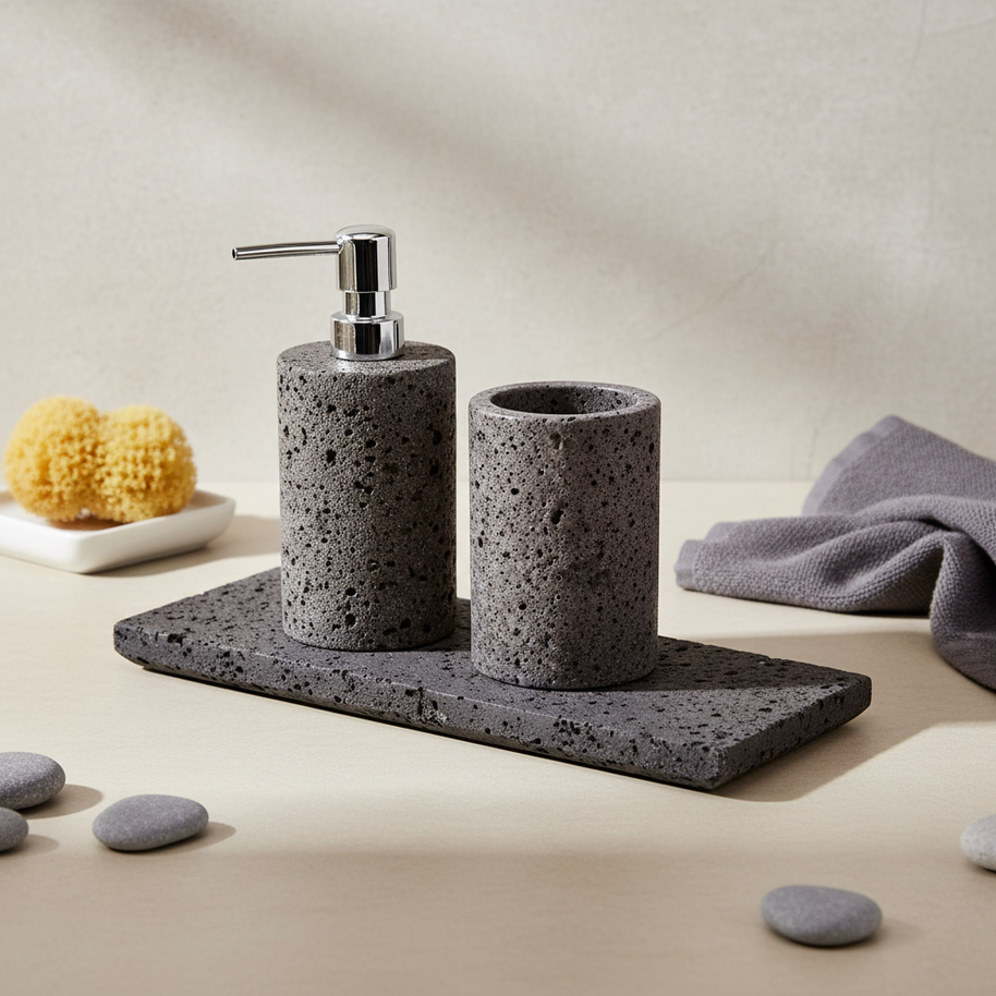 Sovana Grey Lava Stone Bathroom Set