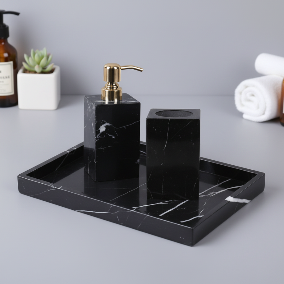 Valtina Black Marble Bathroom Set