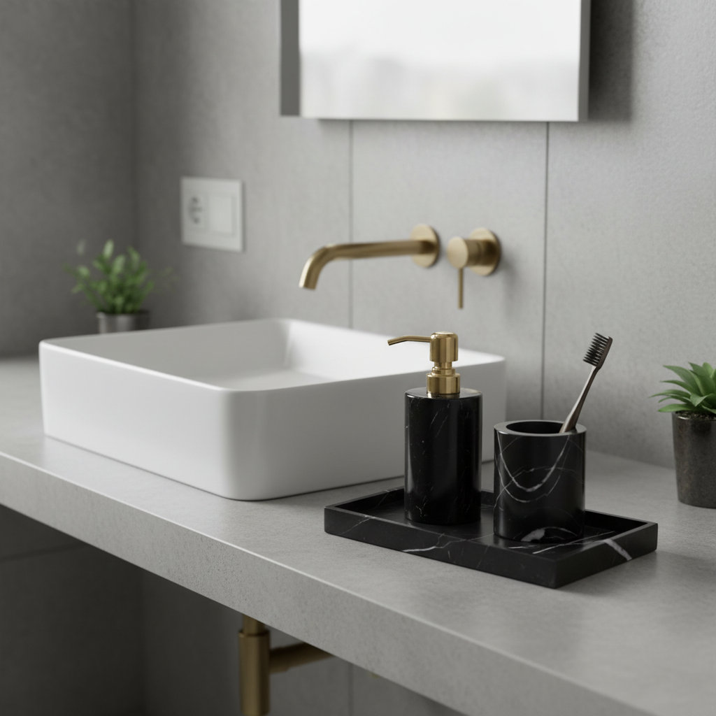 Noirora Black Marble Bathroom Set