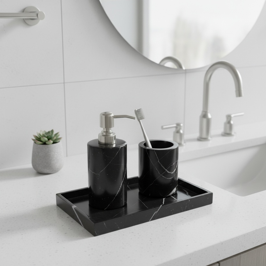 Noirora Black Marble Bathroom Set