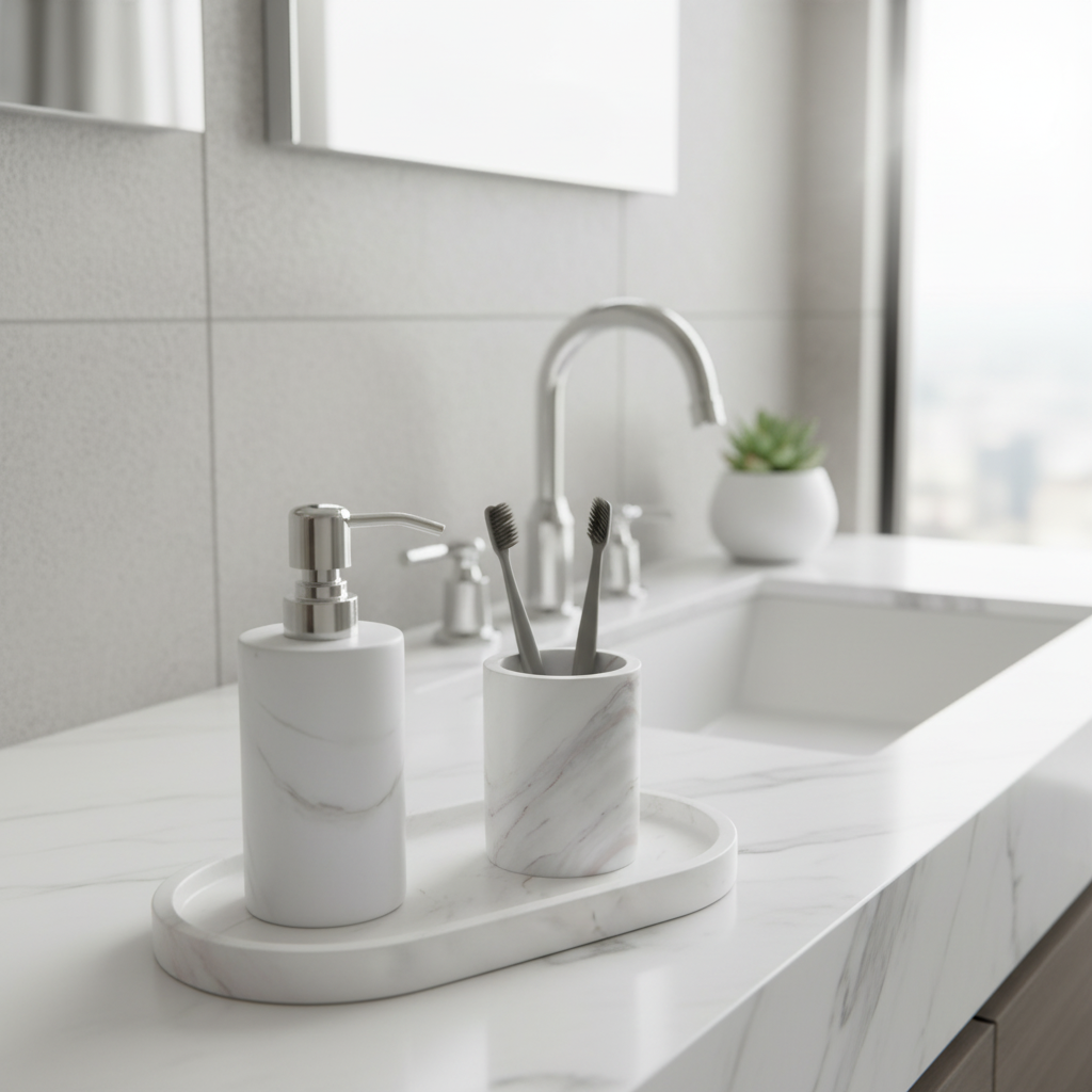 Alcera White Marble Bathroom Set