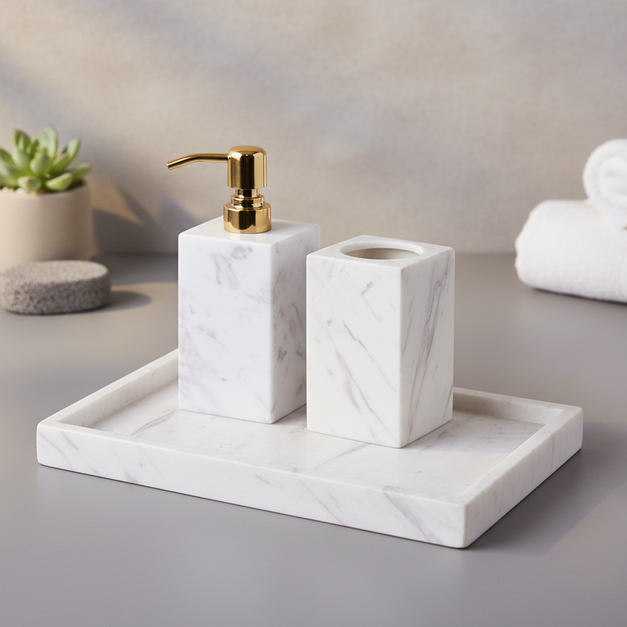 Calviera White Marble Bathroom Set