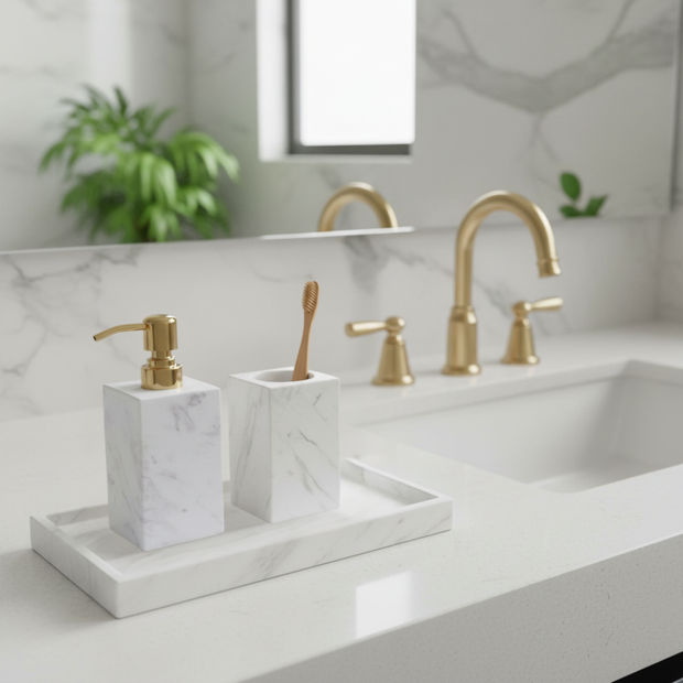 Calviera White Marble Bathroom Set