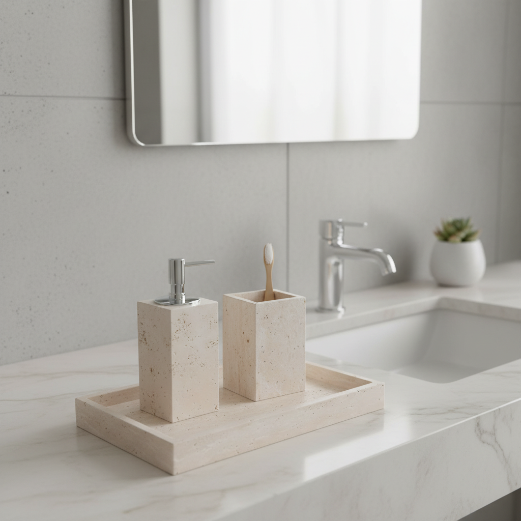 Tivano Travertine Marble Bathroom Set
