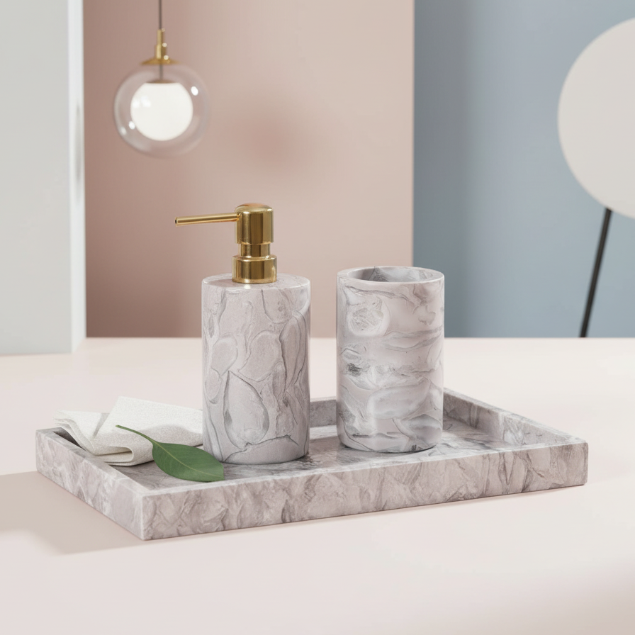 Ornella Grey Fossil Marble Bathroom Set