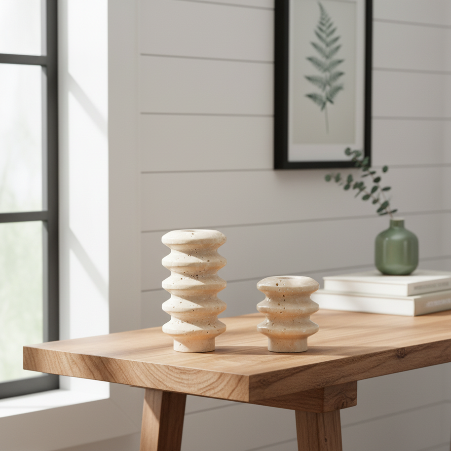 Tavira Travertine Candle Holder