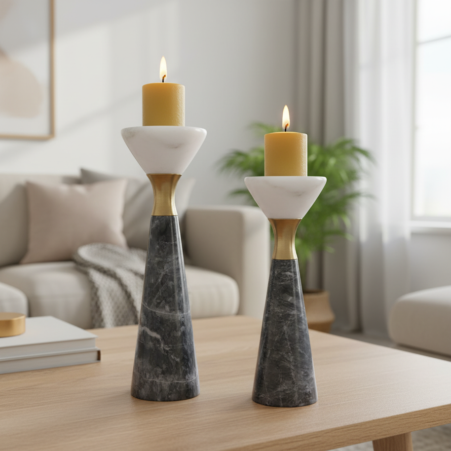 Valente Marble & Brass Candle Holder