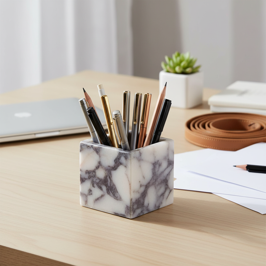 Siena Square Marble Stone Pen Holder