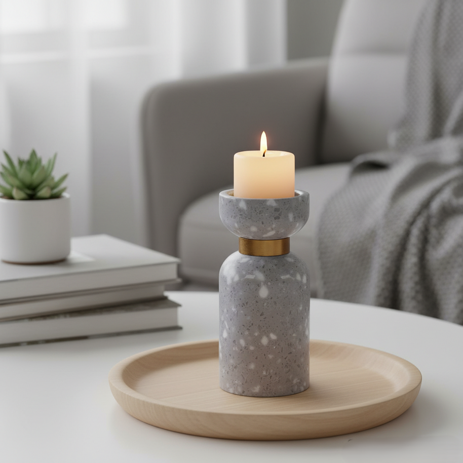 Luna Terrazzo Marble Candle Holder