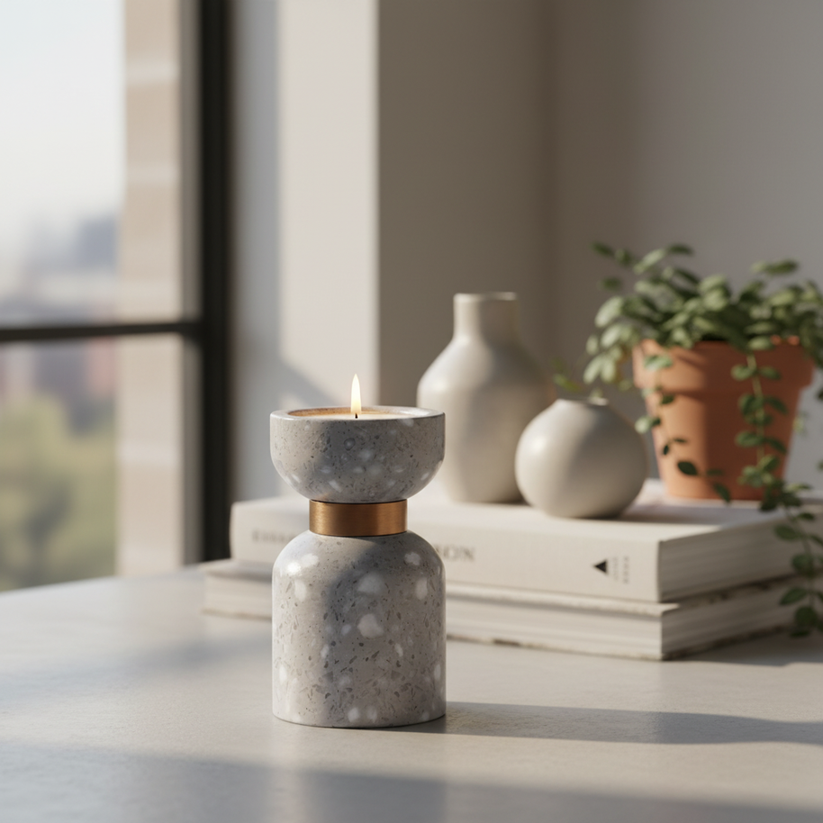 Luna Terrazzo Marble Candle Holder