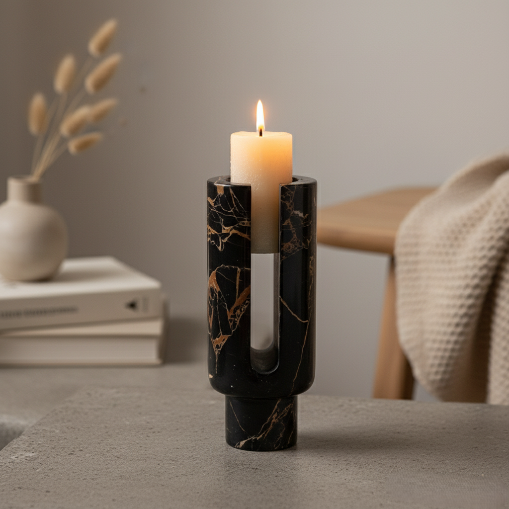 Vega Sculpted Marble Candle Holder
