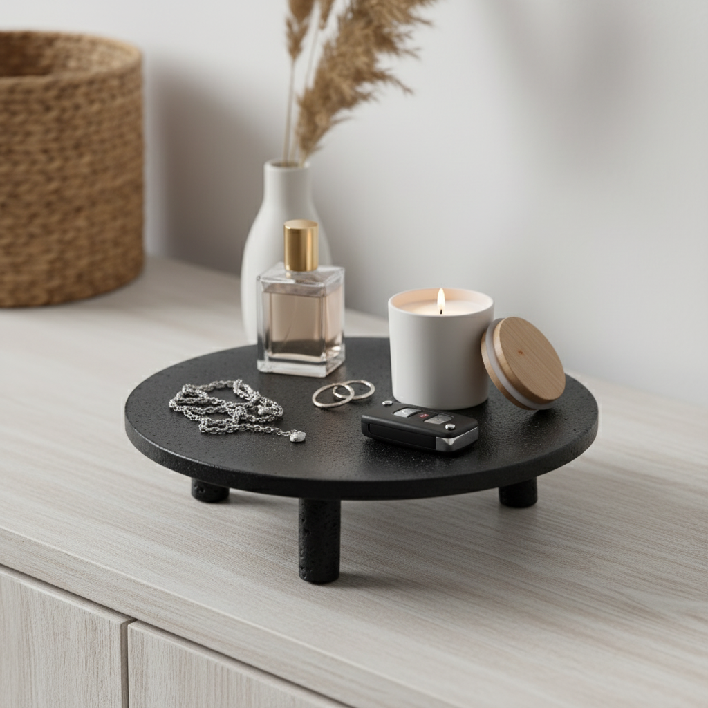 Noir Elevé Travertine Fruit Tray – Sculpted Pedestal in Black Travertine Stone