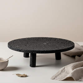Noir Elevé Travertine Fruit Tray – Sculpted Pedestal in Black Travertine Stone