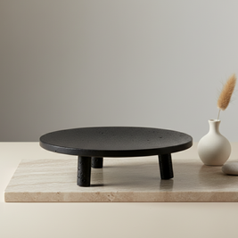 Noir Elevé Travertine Fruit Tray – Sculpted Pedestal in Black Travertine Stone