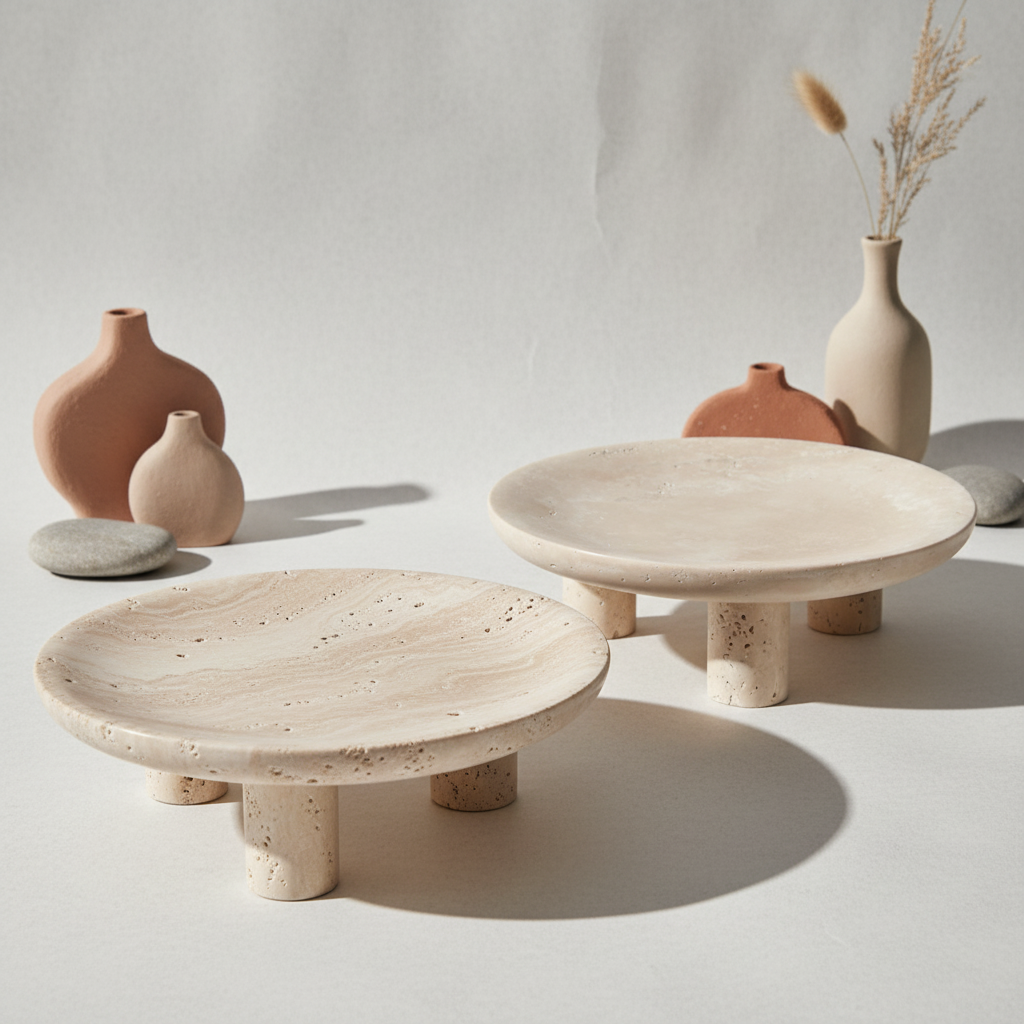 Arco Travertine Fruit Pedestal Tray
