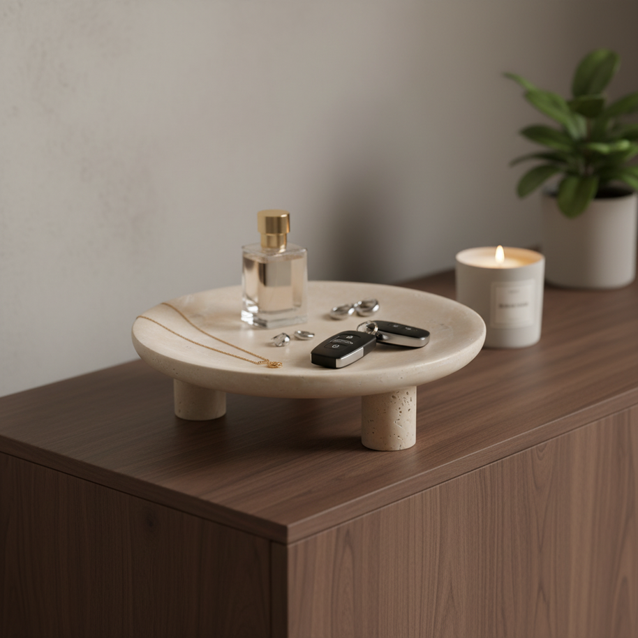 Arco Travertine Fruit Pedestal Tray