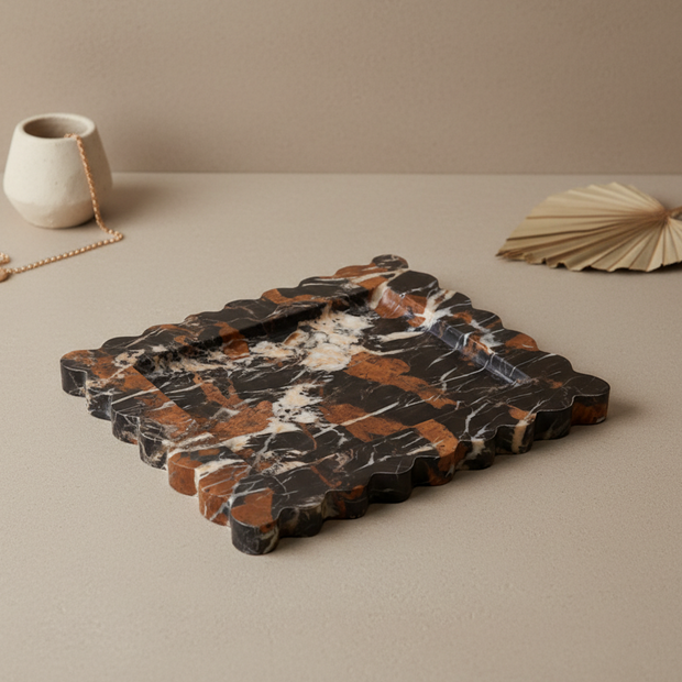 Ridgewave Marble Tray – Sculpted Square Catchall