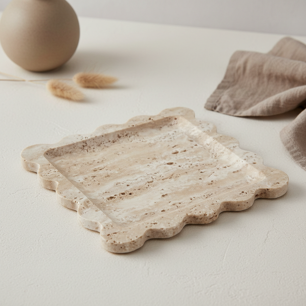 Ridgewave Marble Tray – Sculpted Square Catchall