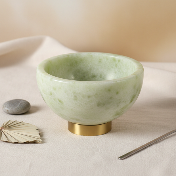 Aurora Marble Bowl – Solid Stone Dessert Bowl with Metal Base