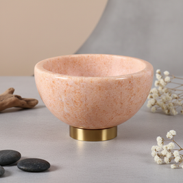 Aurora Marble Bowl – Solid Stone Dessert Bowl with Metal Base