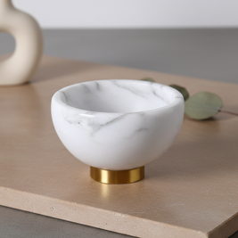Aurora Marble Bowl – Solid Stone Dessert Bowl with Metal Base