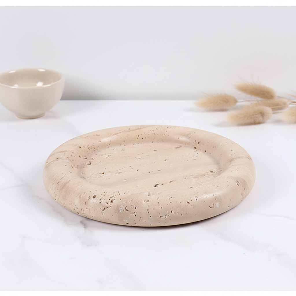 Halostone Marble Tray – Round Solid Stone Catchall