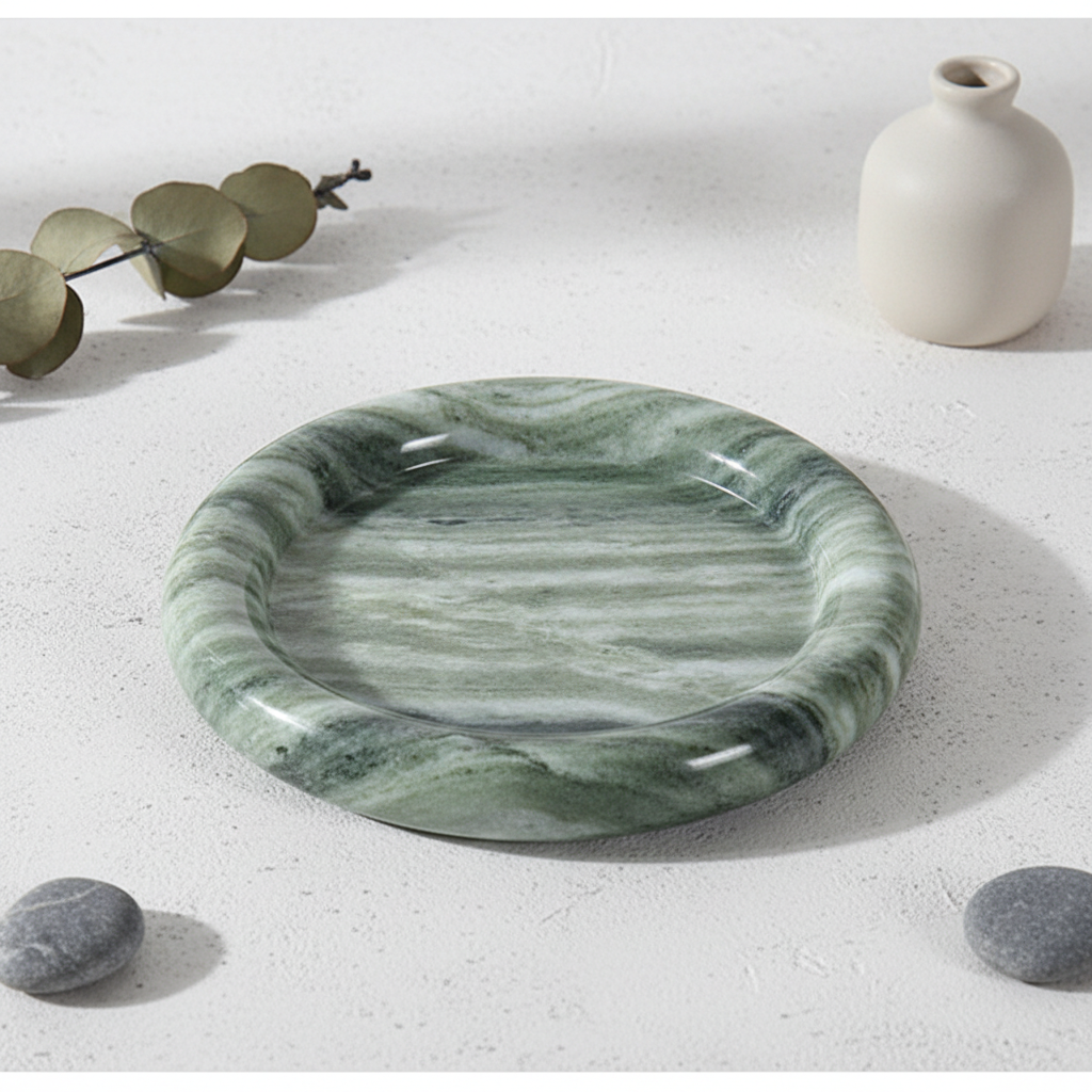 Halostone Marble Tray – Round Solid Stone Catchall