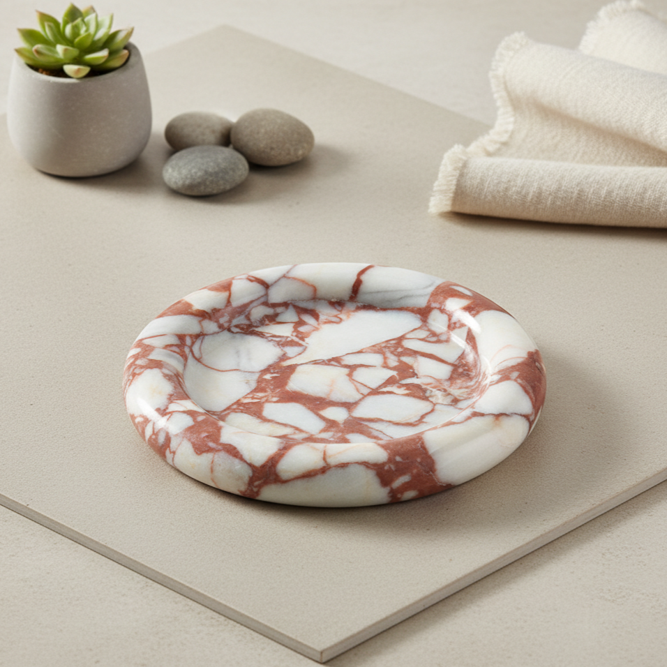 Halostone Marble Tray – Round Solid Stone Catchall